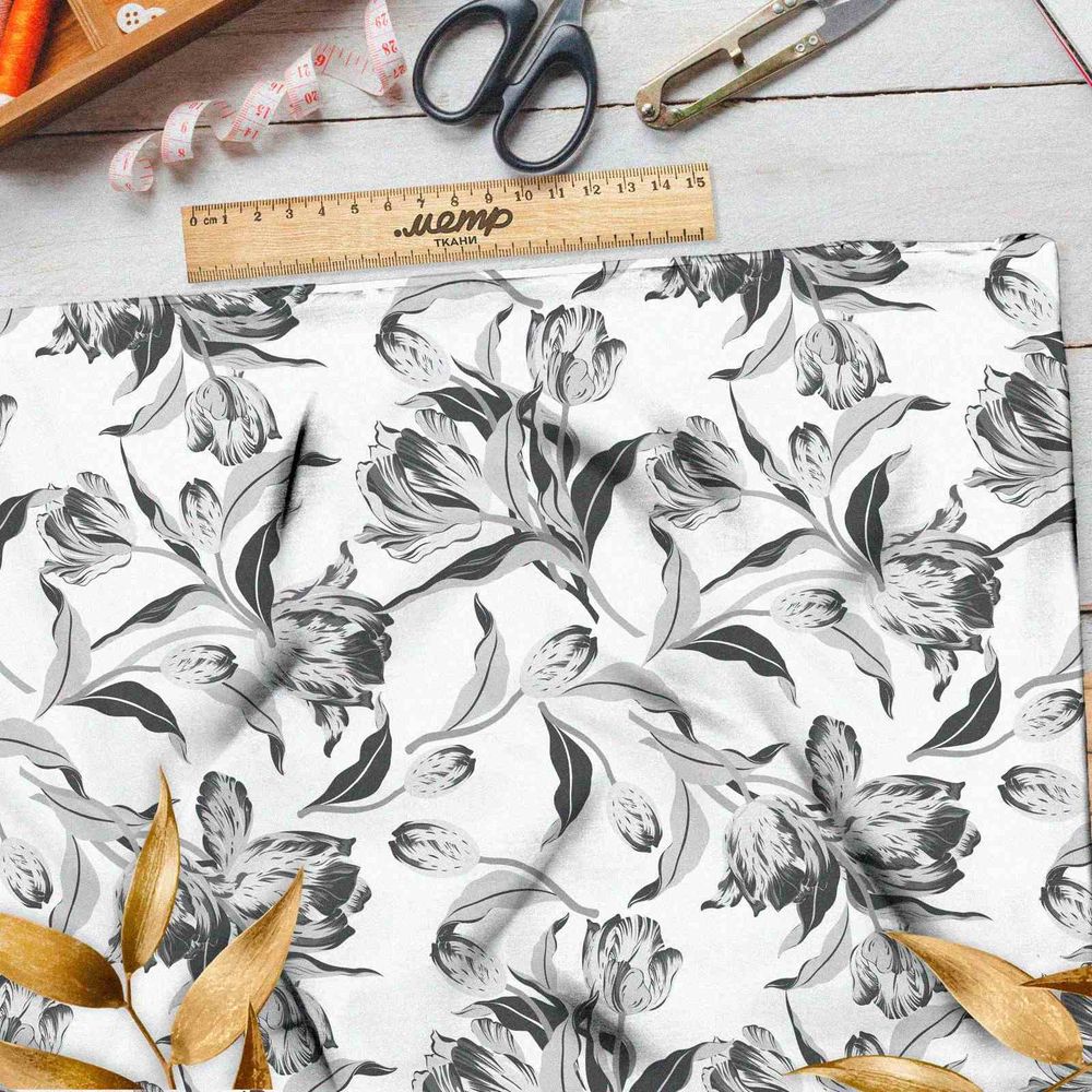 Ткань барби серые бутоны