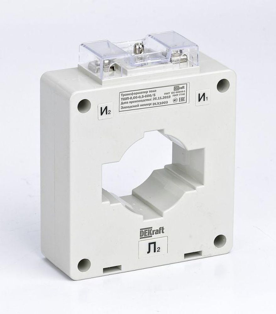 Трансформатор тока ТШП-0.66 750/5А кл. точн. 0.5 10В.А d60мм DEKraft 50145DEK