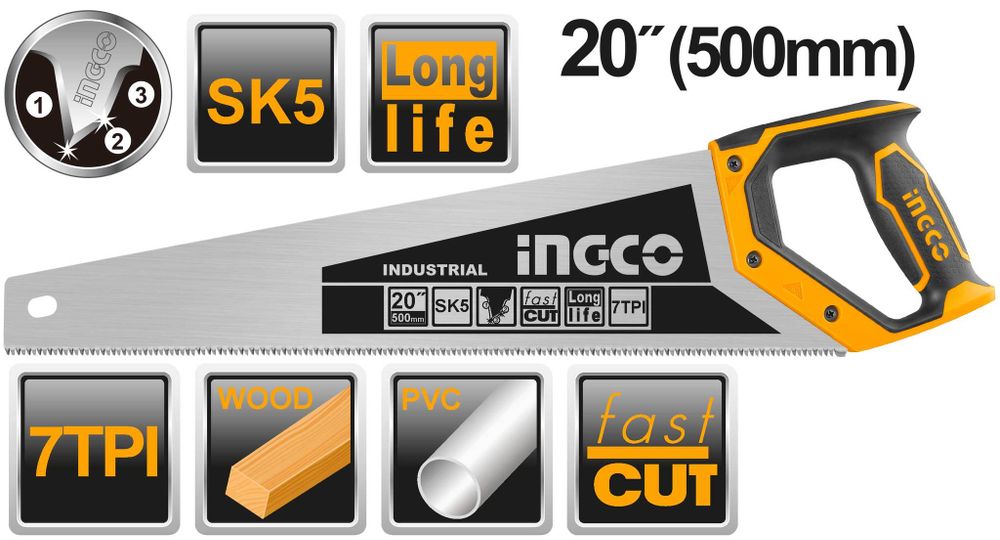 Ножовка по дереву 500 мм INGCO HHAS28500 INDUSTRIAL