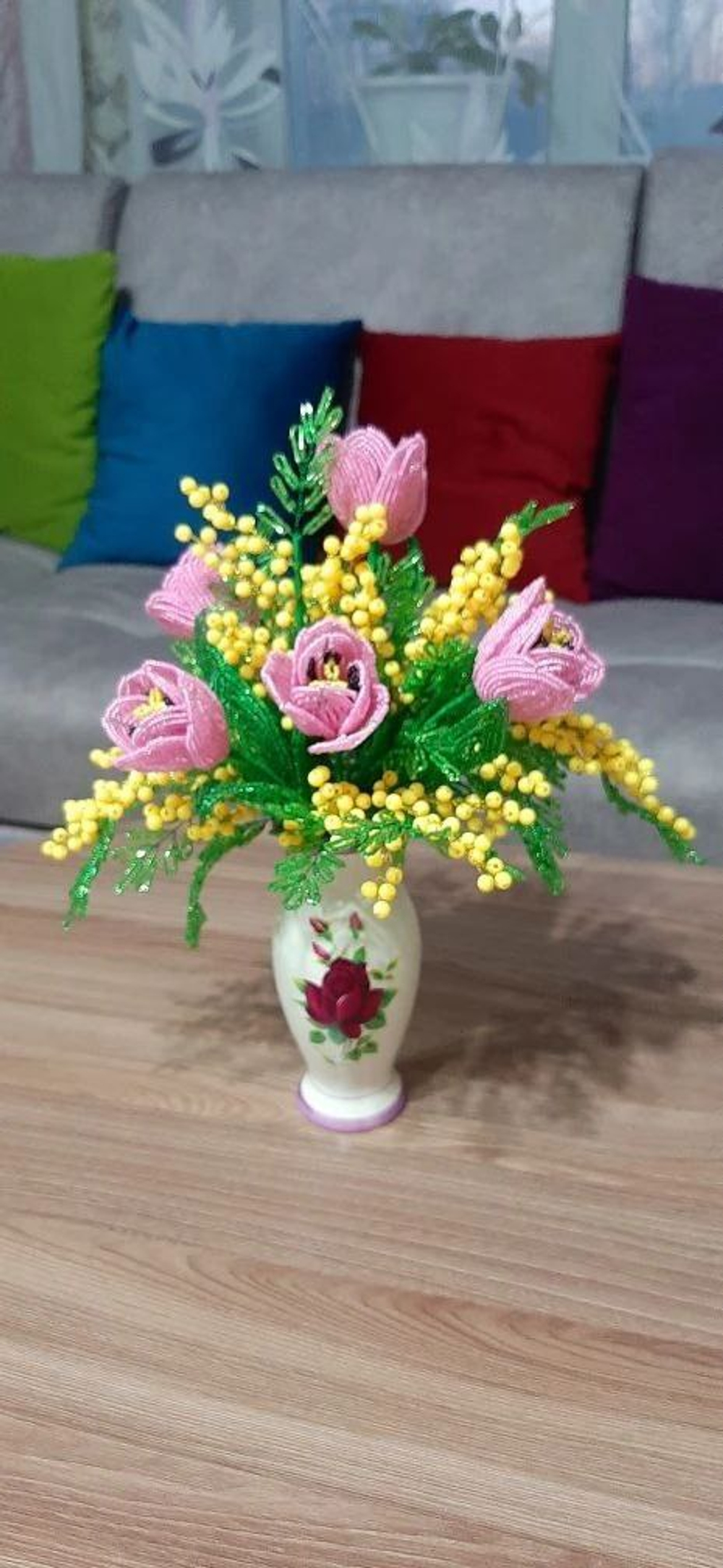 Композиция из бисера весеннее настроение 34см