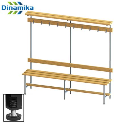 Скамейка для раздевалки с вешалкой 2000 мм с верхней полкой сиденье из дерева с РО