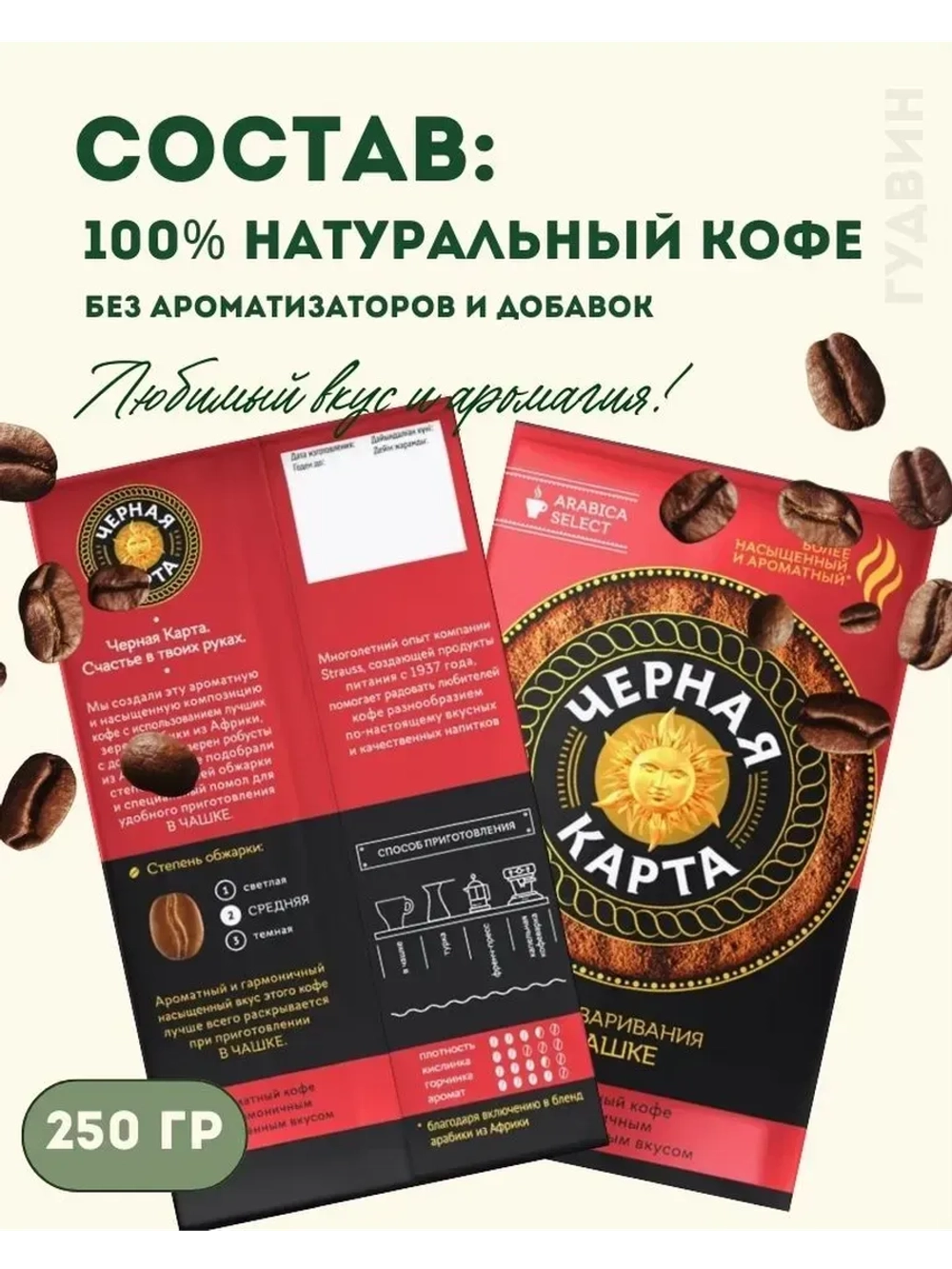 Кофе молотый для чашки, 3 штуки по 250 гр