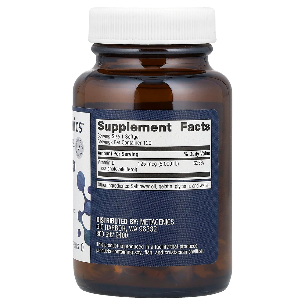Metagenics, Витамин D3 5000, 125 мкг (5000 МЕ), 120 мягких таблеток