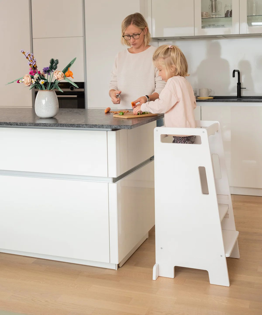 Стульчик детский 50х87х45, Тадео, переносной, степ-стул с ручками, стул для детей высокий, фанера из березы, белый воск, Dipriz