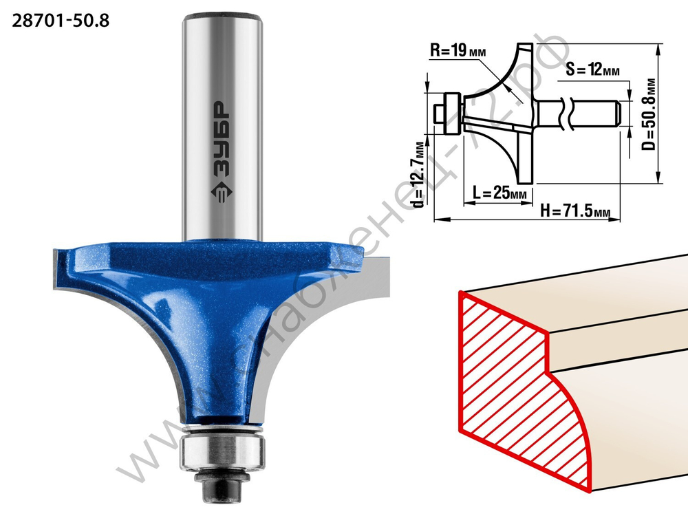 ЗУБР 50,8x25мм, радиус 19мм, фреза кромочная калевочная №1