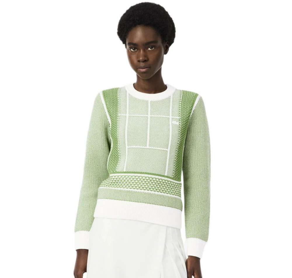 Женская Кофта теннисная Lacoste Tennis Court Graphic Jacquard - flour/billiard green