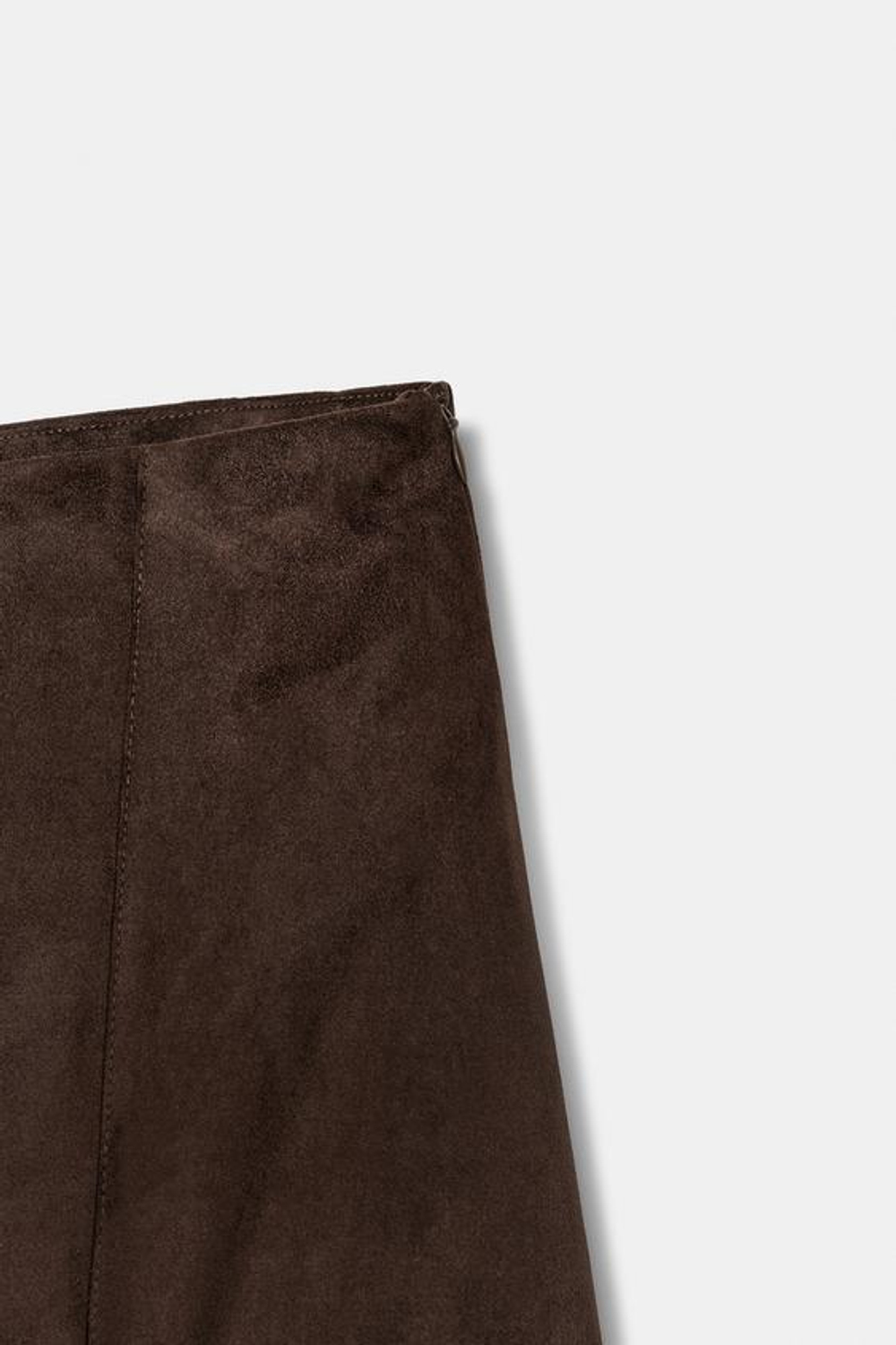 ZARA ЮБКА МИДИ АСИММЕТРИЧНОГО КРОЯ ИЗ ИСКУССТВЕННОЙ ЗАМШИ, КОРИЧНЕВЫЙ