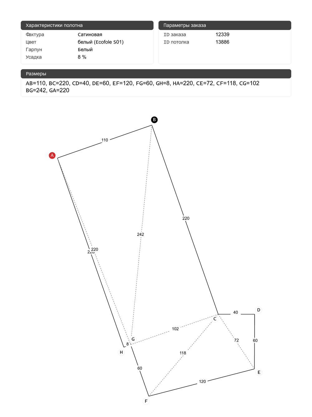 Натяжные потолки: 10.9 м2, 12.8 м2, 0.6 м2, 3.3 м2