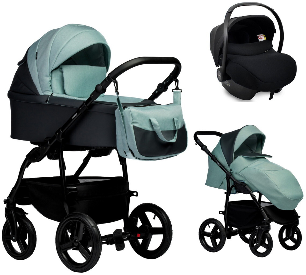 Детская коляска Indigo Impulse Eco 3 в 1 с автокреслом Avionaut Cosmo Ie07 серая кожа/шалфей