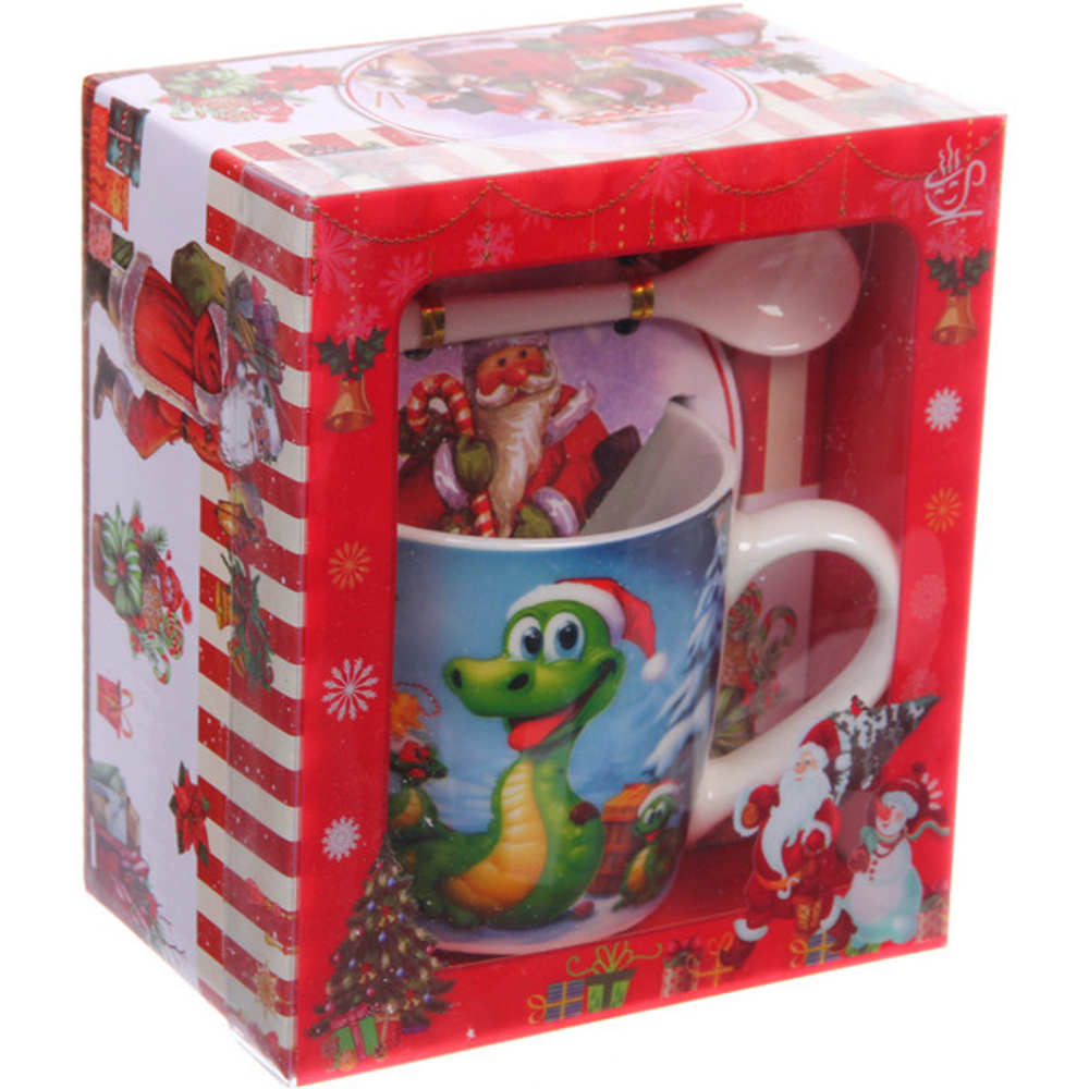 Кружка керамическая 200мл «Змеиная семейка» с ложкой в подарочной коробке