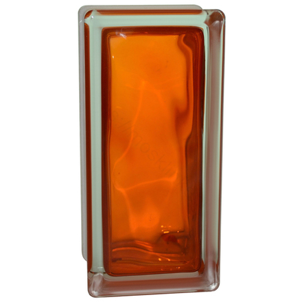 Стеклоблок Vitrablok Половинка Оранжевый Волна 19x9x8 - окрашенный внутри