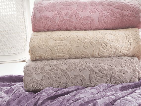 Покрывало простынь махровая ELIPS сухая роза TIVOLYO HOME Турция