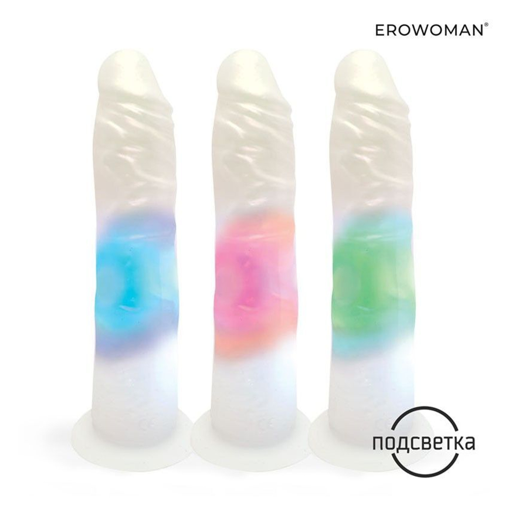 Вибратор-реалистик Erowoman-Eroman, подсветка и пульт, 20,5 см