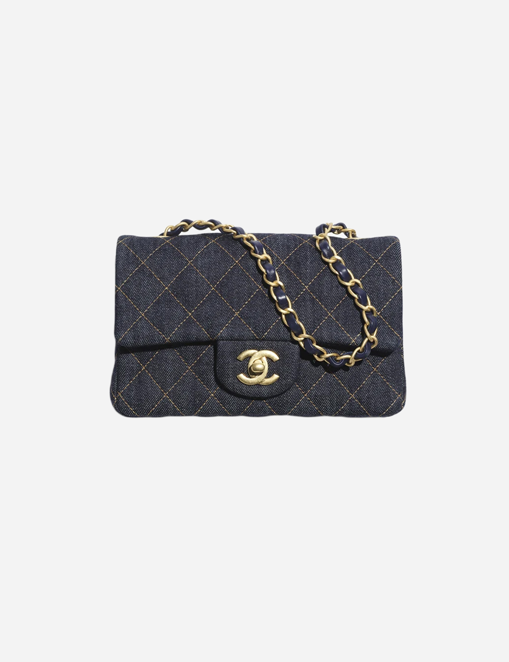 Сумка Chanel Mini Classic Handbag Denim & Gold Metal "Dark Blue & Orange"