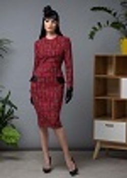 04-03-23 FW Приталенное твидовое платье в клетку, красный, черный, белый