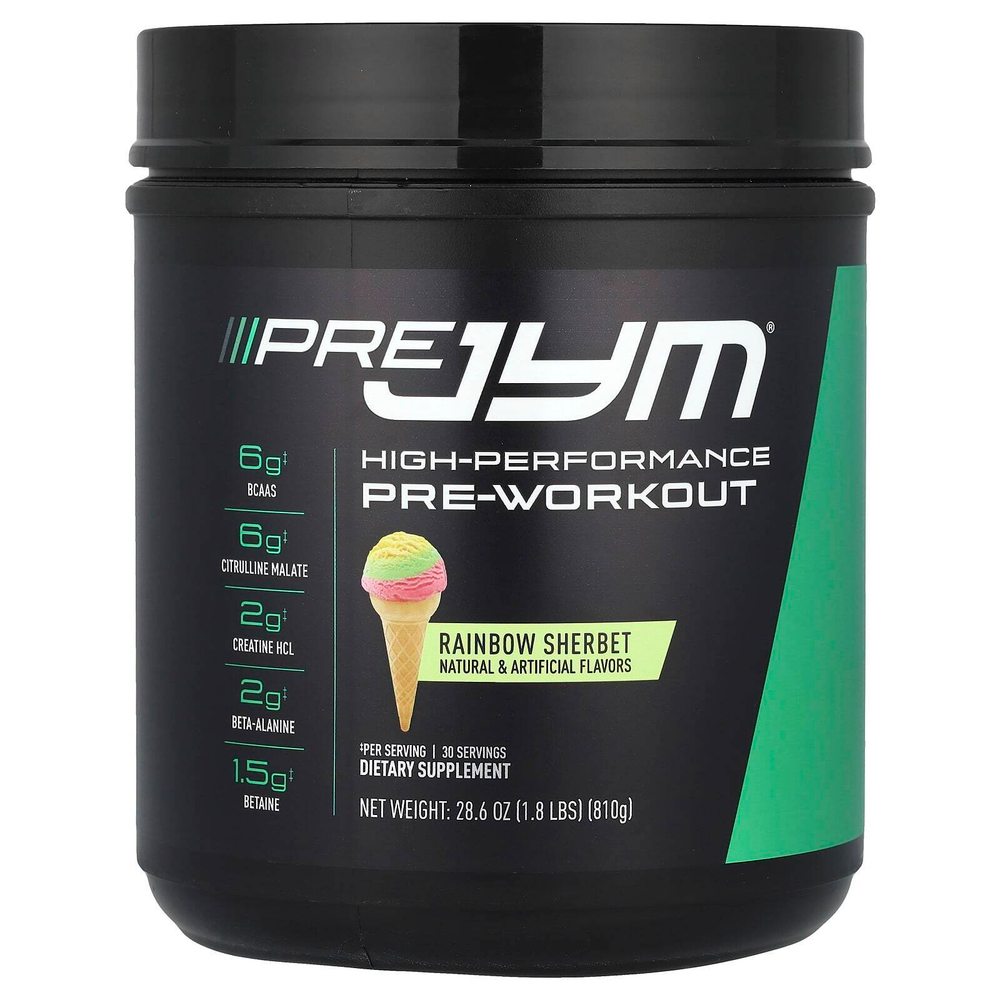 JYM Supplement Science, Pre JYM, высокоэффективный предтренировочный продукт, радужный щербет, 810 г (1,8 фунта)