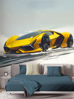 3D фотообои подростковые желтая машина