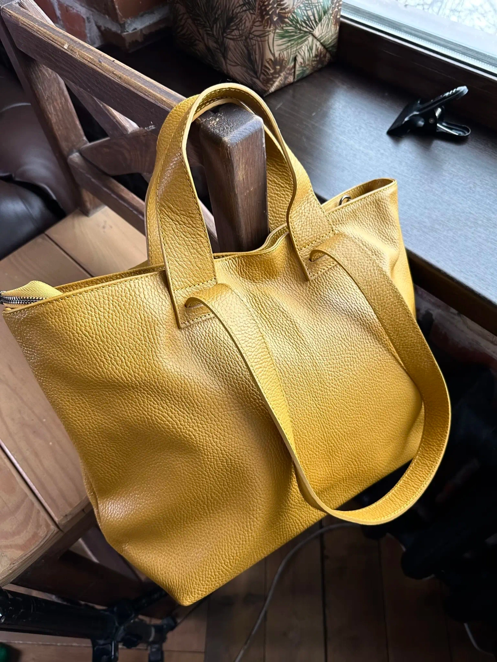 Женская сумка-шоппер из натуральной кожи горчичного цвета
