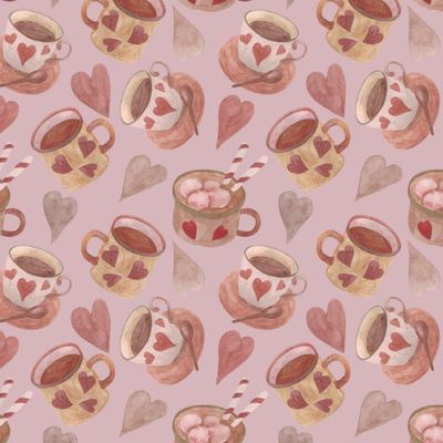 Кофе в кружках с маршмеллоу и сердечки