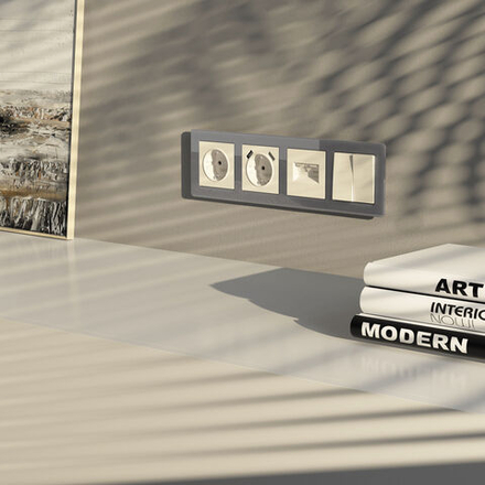 Розетка с заземлением, шторками и USBх2 (айвори матовый)