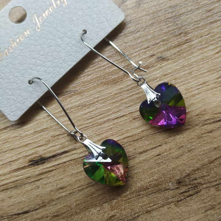 Серьги на франц.заст. Кристалл цвет радужный форма сердце металл серебристый