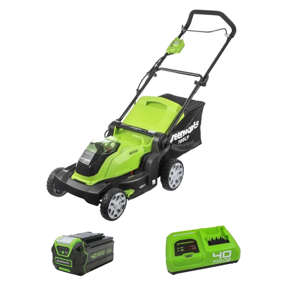 Аккумуляторная газонокосилка Greenworks G40LM41K4 40В (1 x 4 Ач, Быстрое ЗУ) нож 41 см, 2504707U4F