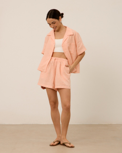 Рубашка 06, с коротким рукавом,из 100% льна, персиковая