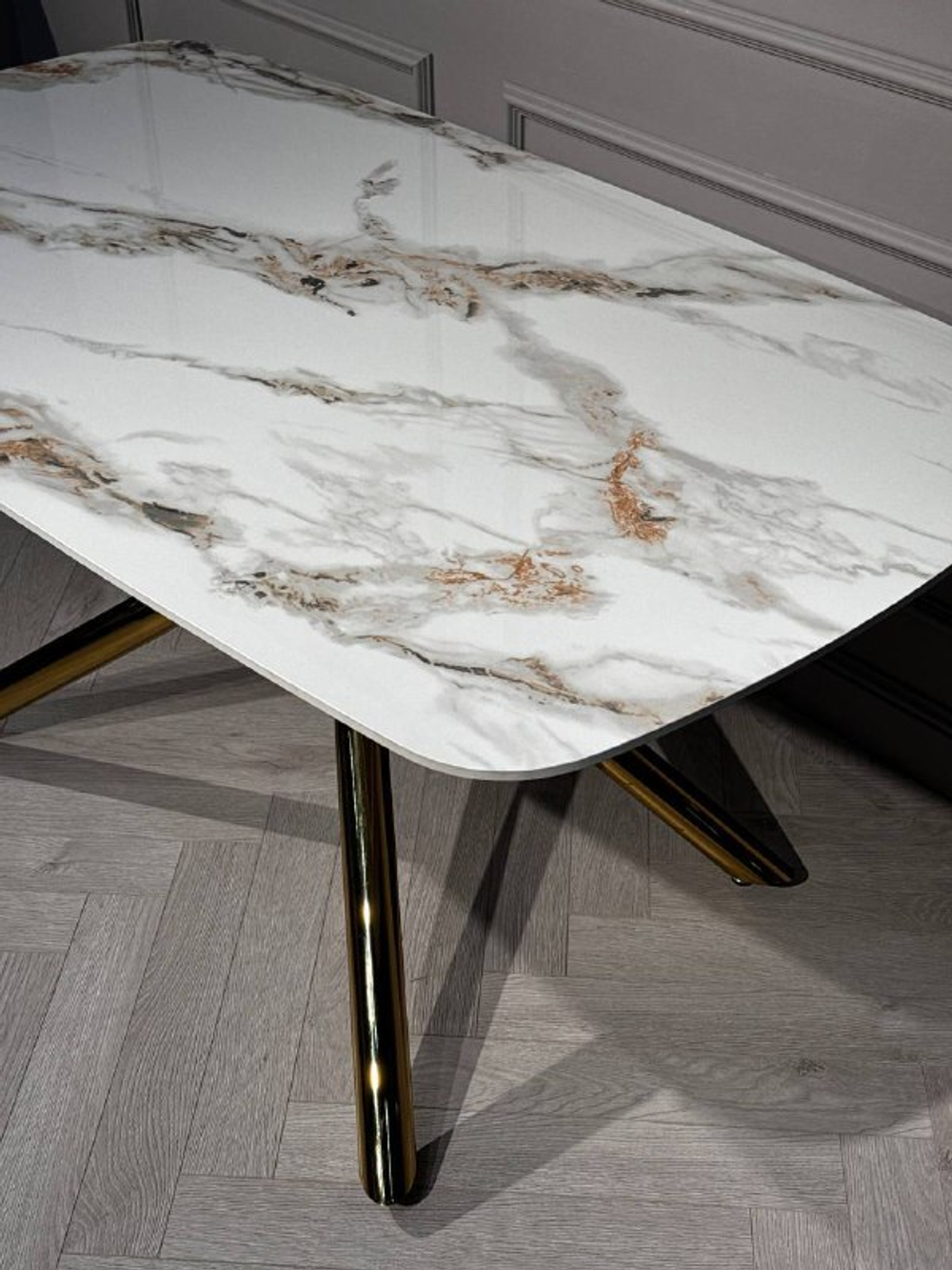 Стол обеденный Ist Casa Неаполь Голд, 160x90x76 см, серо-золотая керамика, золото