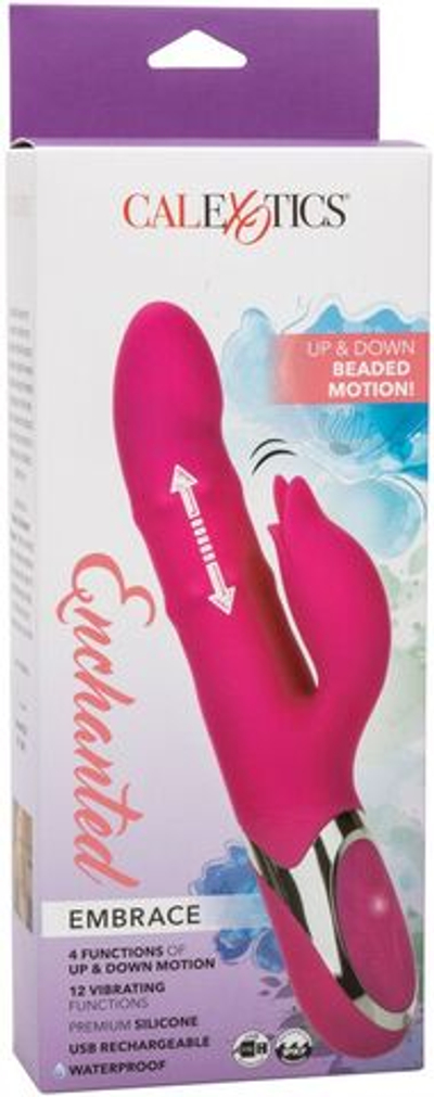 Розовый вибромассажер-кролик Enchanted Embrace с массажем бусин (Цвет: розовый)