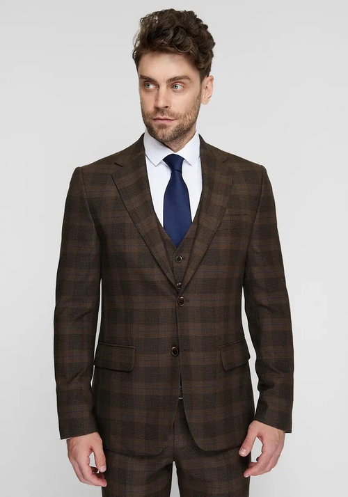 Мужской классический костюм тройка (коричневый) в клетку А10