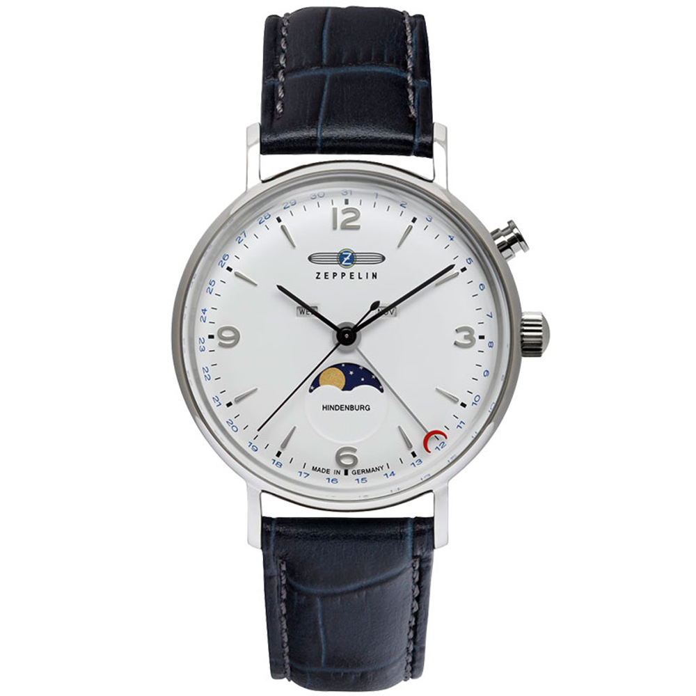 ZEPPELIN Hindenburg Collection Quartz Movement Unisex Watch White Dial Stainless Steel Case Leather Strap