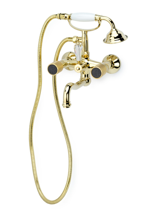 Boheme Смеситель для ванны(душ.ком) ROYAL CRYSTAL BLACK, золото, переключатель Swarovski_Комплект