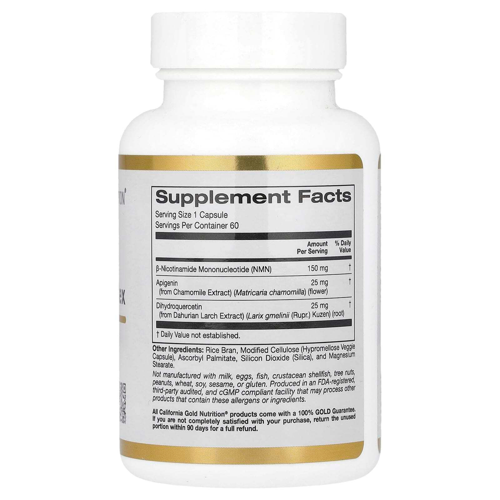 California Gold Nutrition, комплекс флавоноидов с NMN, апигенином и дигидрокверцетином, 60 растительных капсул