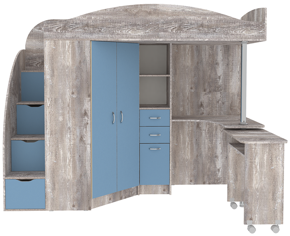 Кровать-чердак КарИВи Юниор 4 Бетон Светло-синий, голубой