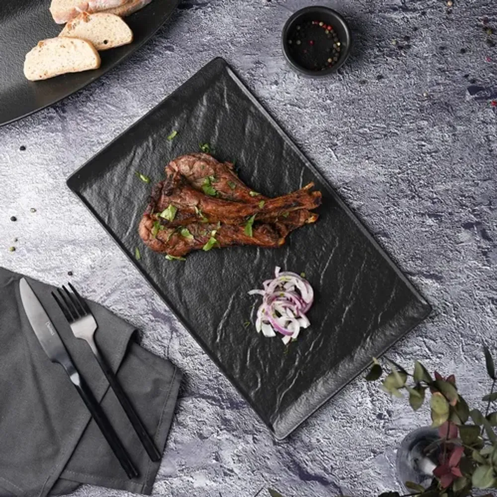 Блюдо прямоугольное 33,5*20,5 см h1,5 см с бортами Side Up2 Black Raw Stellar P.L. Proff Cuisine [1]
