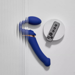 Синий безремневой страпон Multi Orgasm Bendable Strap-On size XL с клиторальной стимуляцией (Цвет: синий)