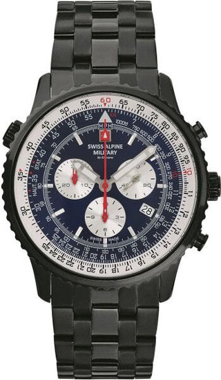 С браслетом Мужские наручные часы с черным браслетом Swiss Alpine Military 7078.9175 chrono mens 45mm 10ATM