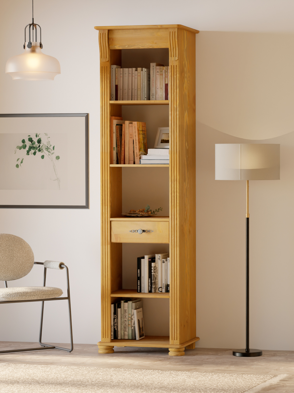 Шкаф витрина, 54х42х195, Susanna, сервант для посуды, стеллаж для книг, деревянная, бейц, MAKOSA