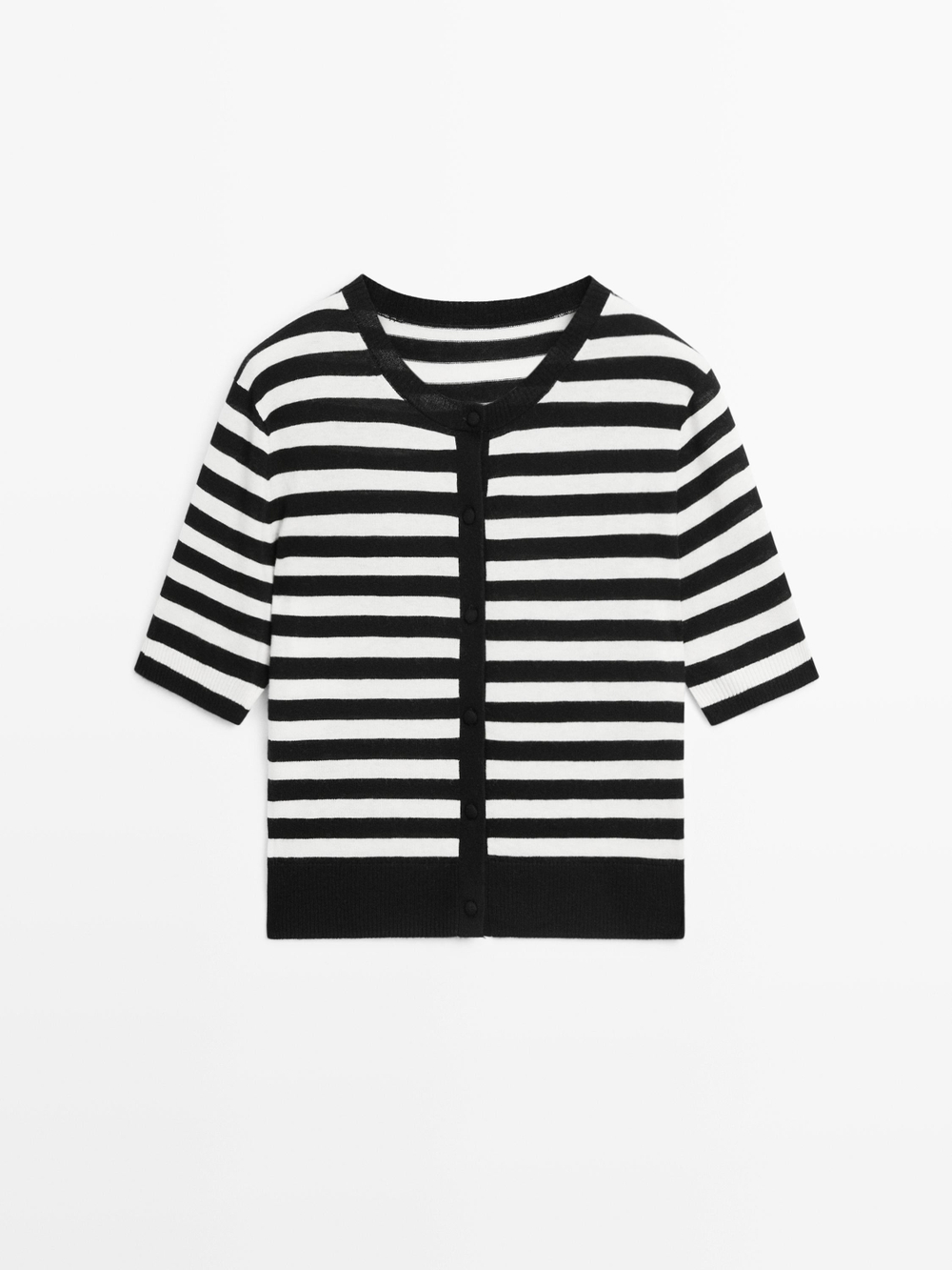 Massimo Dutti Кардиган в полоску с короткими рукавами, черный