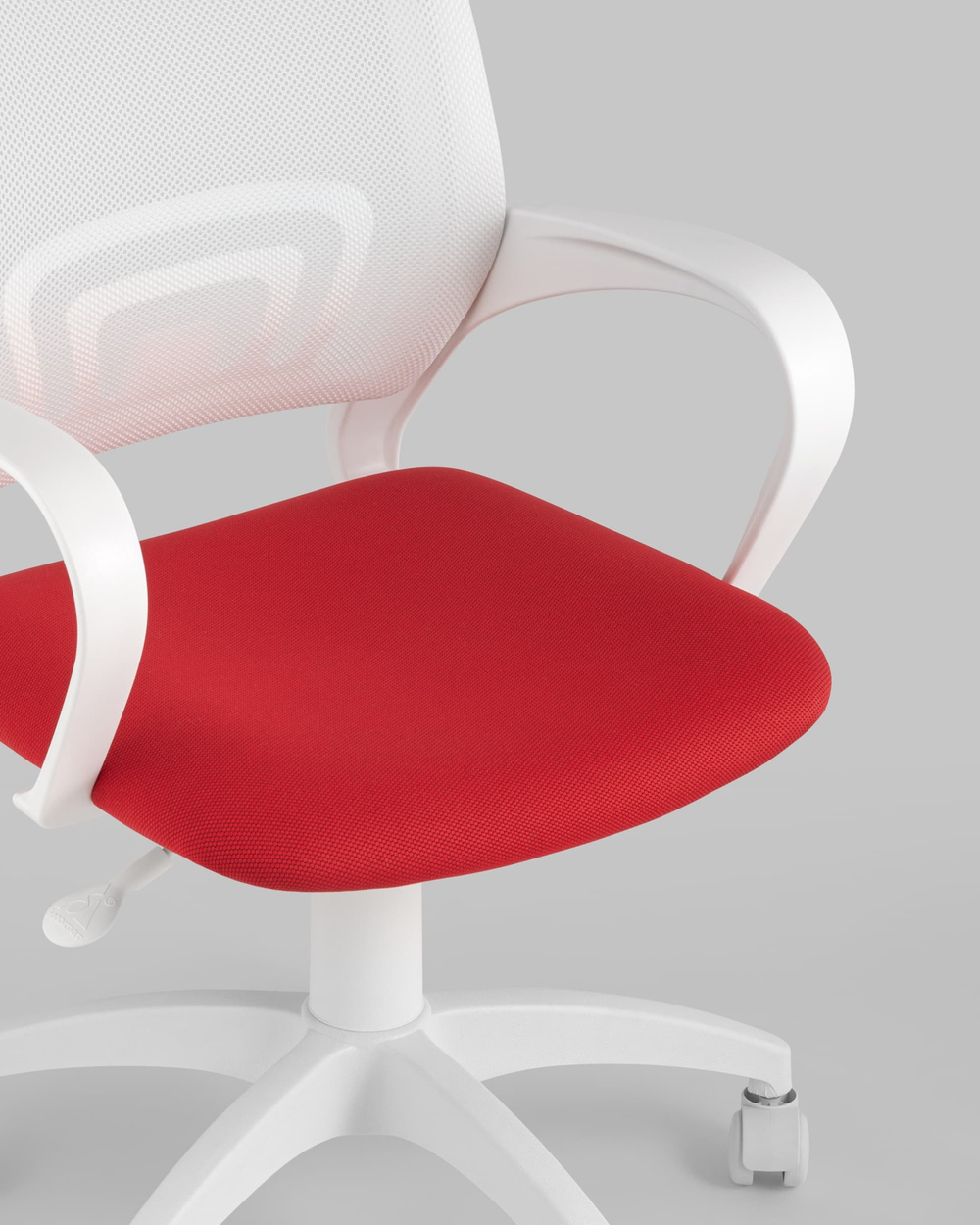 Кресло офисное Topchairs ST-BASIC-W спинка белая сетка сиденье красная ткань крестовина белый пластик