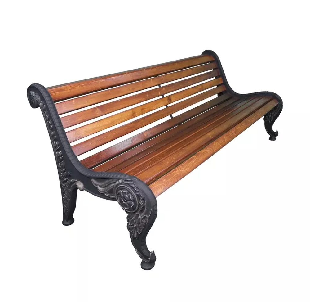 Скамейка чугунная «Астра», сосна 1,2м, брус 30х60мм, тик