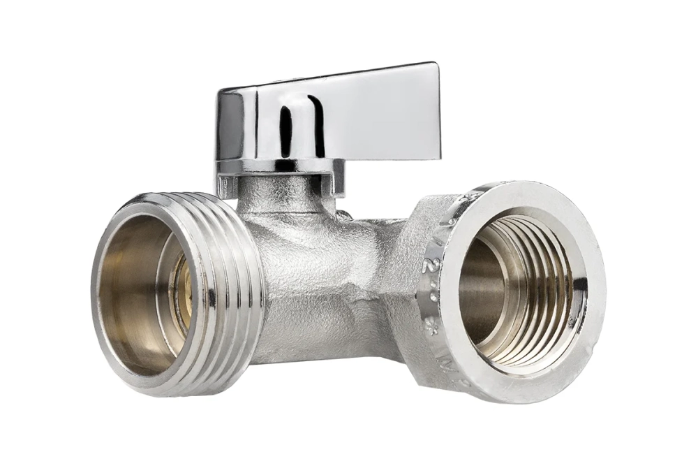 Кран шаровой трёхпроходной для быт. техники MPF 1/2" х 3/4" х 1/2" в/н/н, латунь никл., ГОСТ ИС.081197