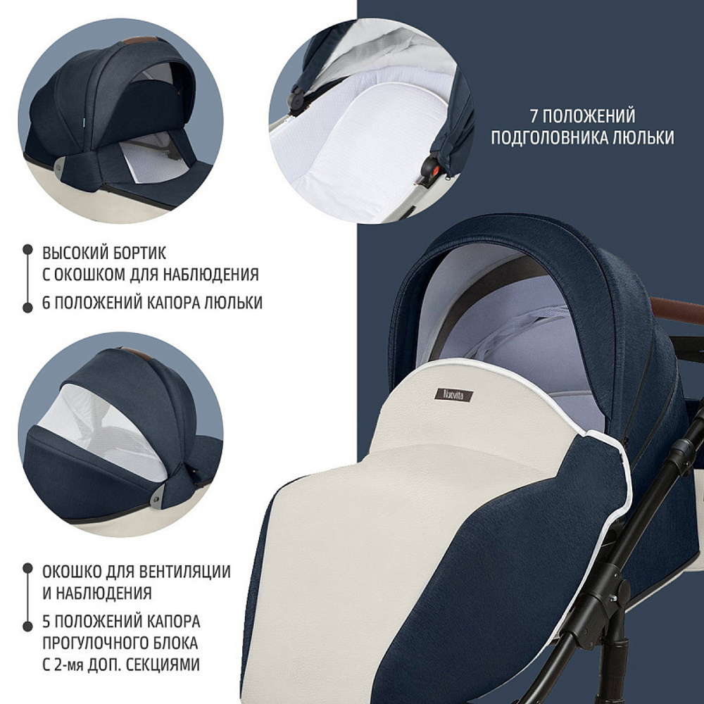 Детская коляска Nuovita Carro Sport 2 в 1 Blu bianco/Сине-белый