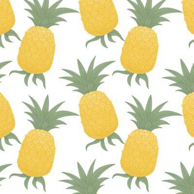 Ананасовый паттерн. Спелый сочный ананас на белом фоне. Тропические фрукты.