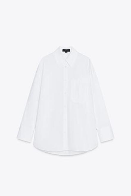 ZARA РУБАШКА ОВЕРСАЙЗ С КАРМАНОМ, БЕЛЫЙ