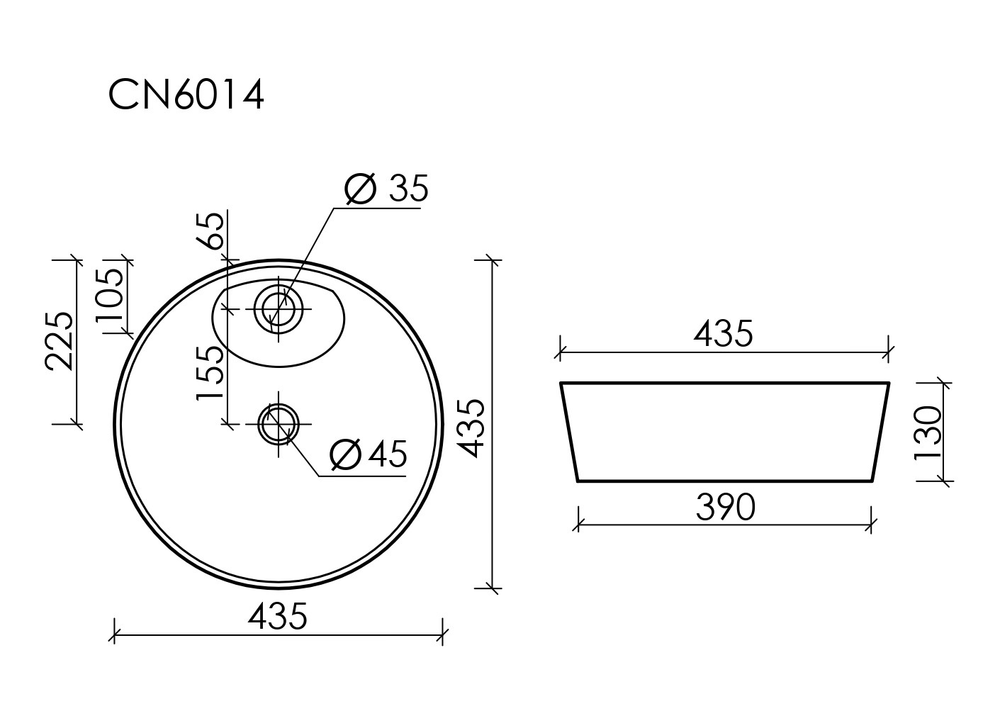 Умывальник чаша накладная круглая Element 435x435x135мм