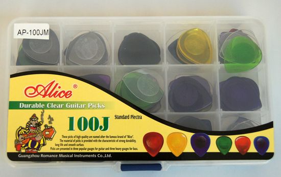 Коробка медиаторов 100шт, стандартная капля,  Alice AP-100JM