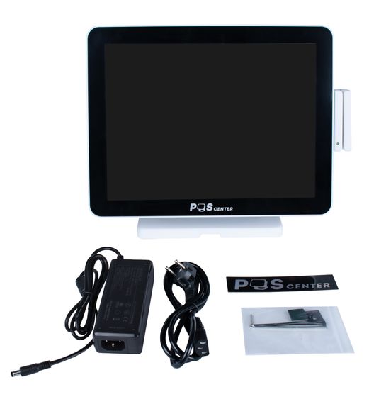 Сенсорный моноблок POScenter Atlas (15&quot;, PCAP, J4125, RAM 4Gb, SSD M2 128Gb, 8U-2C-L-H-V, MSR) БЕЛЫЙ, S-90 стенд с возможностью установки второго монитора, Windows