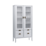 Шкаф для посуды «Бридж» широкий с 2-мя стеклянными дверями и 4-мя ящиками белый лак