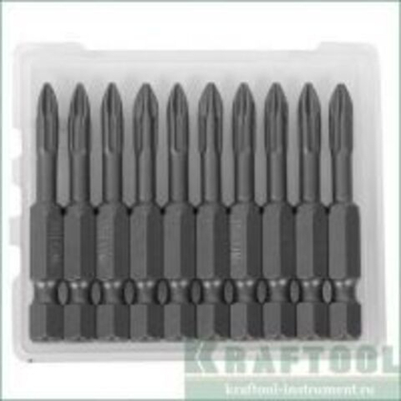 Биты KRAFTOOL "EXPERT" торсионные кованый, обточенные, Cr-Mo сталь, тип Е 1/4", PH2, 50мм. (10шт)